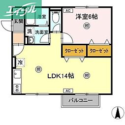 ベルデュールB 1LDKの間取図画像