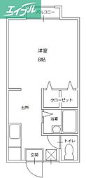 メゾン学南5号棟 1Kの間取図画像