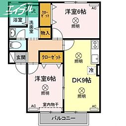 ベルデュールA 2DKの間取図画像