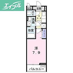 パルフェット島田本町 1Kの間取図画像