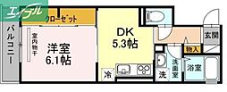 ウイングパレス津島笹が瀬 1DKの間取図画像