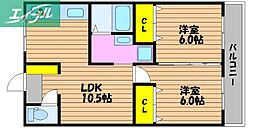 マンション津高 2DKの間取図画像