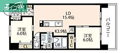 ポレスター岡山ターミナルシティ 2LDKの間取図画像