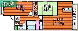 スカイパレス西崎 2LDKの間取図画像