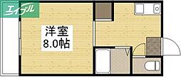 ウエスト岡山2 1Kの間取図画像