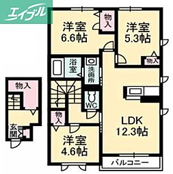 グランドール津高壱番館 3LDKの間取図画像