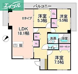 エクセル津島 3LDKの間取図画像