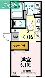 カーサ・リアライズ寿町 1Kの間取図画像