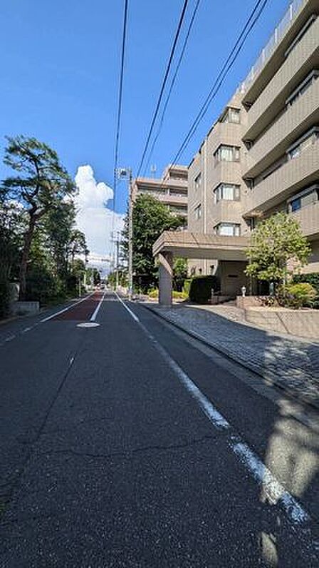 前面道路と建物の位置関係がわかる一枚。道路幅や周辺の空の抜け感も伝わり、現地での暮らしの雰囲気を事前に具体的に想像しやすくなります♪