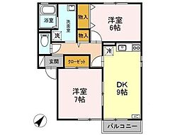 ロイヤルタウン寺町弐番館 2DKの間取図画像