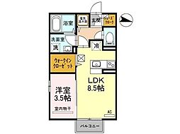 グランファミーユB 1LDKの間取図画像