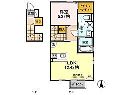 メゾンフルール 1LDKの間取図画像