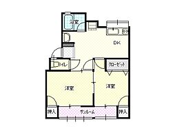 ハイツユウー.A 2DKの間取図画像