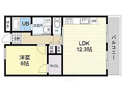 プリオール上新庄 1LDKの間取図画像