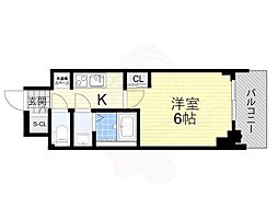 プランドール新北野 1Kの間取図画像
