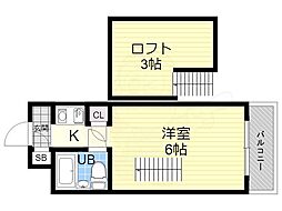 メゾネット北野 1Kの間取図画像