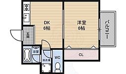 オークヒルズ北大阪 1DKの間取図画像