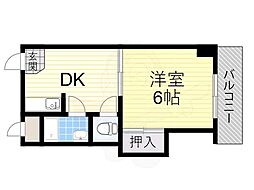 コスモ新北野 1DKの間取図画像