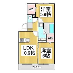 コンフォーティア駒ヶ根2B棟 2LDKの間取図画像
