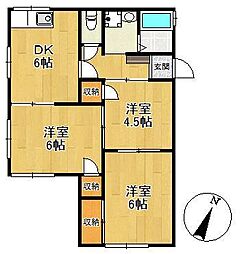 ホワイトハイツ金子 3DKの間取図画像