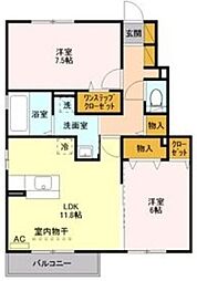ハーベストコートB 1LDKの間取図画像