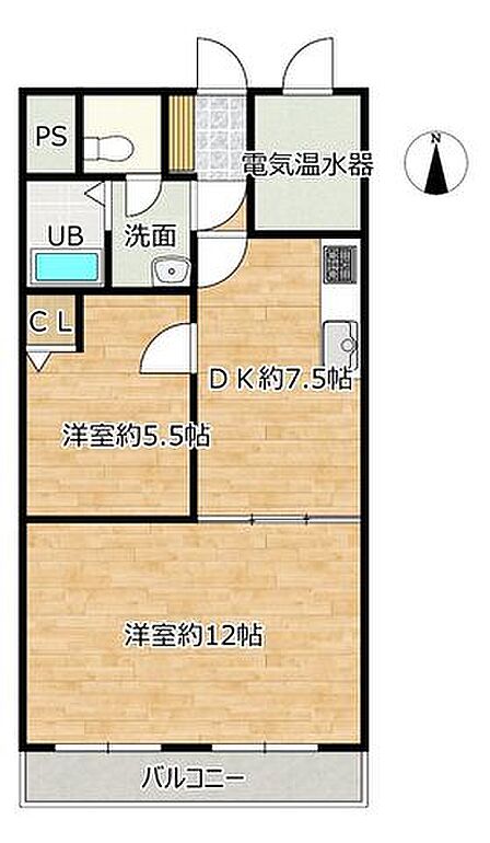 【間取り図】2DKの間取り図です。1部屋5帖以上のゆったりとした作りです。