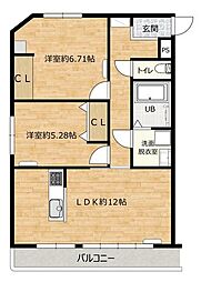 文京日鉄シャトウ 2LDKの間取図画像