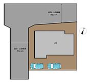 【区画図】縦列で駐車2台可能です。前面道路は約5.4ｍありますので、駐車やすれ違いが比較的しやすいですね。角地なので周りの視線が気になりづらいのもいいですね。