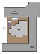 【区画図】駐車2台可能（車種限定）。前面道路は約6ｍありますので、駐車やすれ違いがしやすいですね。