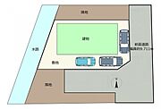 【区画図】お庭を一部解体し、駐車場として整備いたしました。横づけで3台（車種による）駐車することができます。