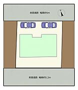【区画図】建物北側に駐車スペースがございます。南は庭となっております。