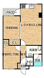 信開ドヌール神田 2LDKの間取図画像