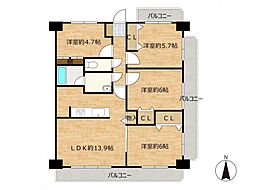 ダイアパレス若草町 4LDKの間取図画像