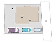 【配置図】駐車場拡張工事を実施し、3台駐車可能になります。※図と異なる場合は現況を優先します。お車の形状によっては駐車できない場合もあります。ぜひ現地でご確認ください。