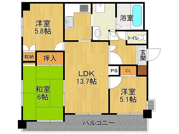 兵庫県西宮市甲風園2丁目(賃貸マンション3LDK・2階・68.25㎡)の写真 その2