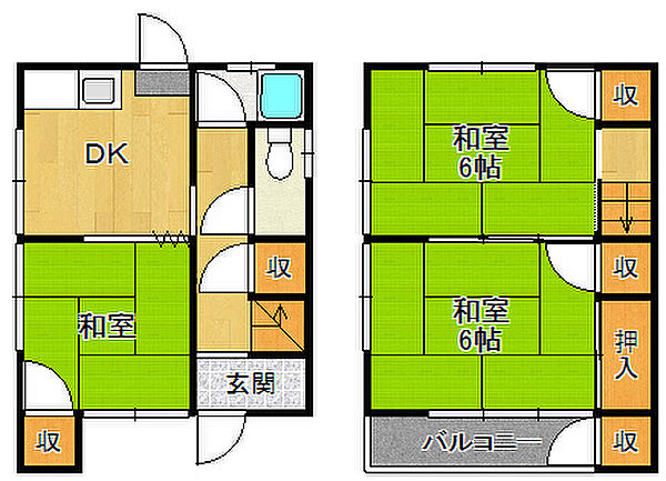 上葭原アパート ｜兵庫県西宮市上葭原町(賃貸アパート3DK・1階・50.00㎡)の写真 その2