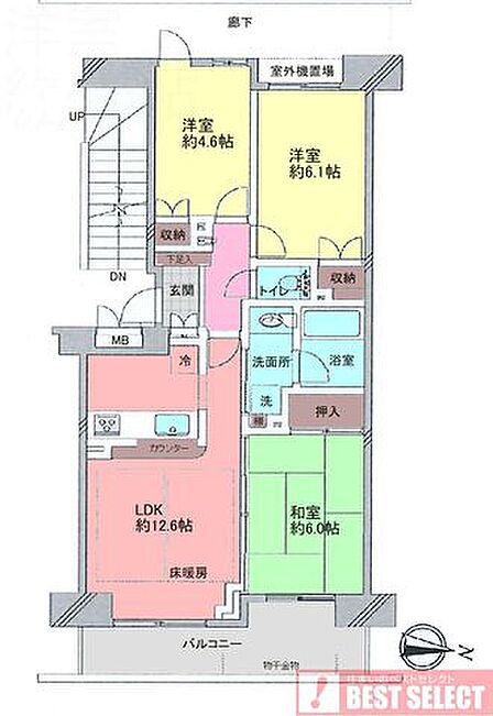 6階部分の東向き住戸! 専有面積:63.32平米の3LDK!