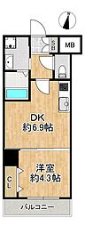 PRIOR春日野道 1DKの間取図画像