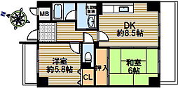 ビバスフジモト 2DKの間取図画像
