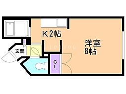 アルファアパル大倉 1Kの間取図画像