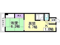 石橋ハイツ1 1LDKの間取図画像