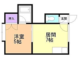 川村ハイツ2 1DKの間取図画像