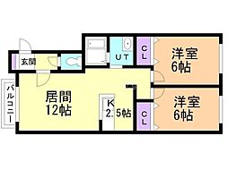 アヴニール1 2LDKの間取図画像
