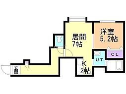 プルメリア屯田7条 1LDKの間取図画像