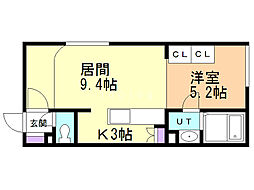 ユニエトワール札幌北9条 1LDKの間取図画像