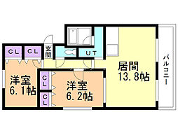 ル・ブランプルミエ 2LDKの間取図画像