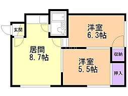 ラポール37B 2DKの間取図画像