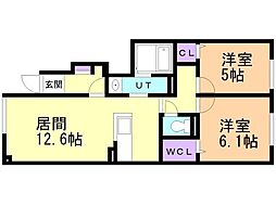 ルタンさくら新琴似 2LDKの間取図画像