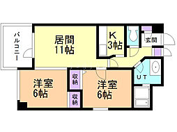 シェスタ麻生館 2LDKの間取図画像