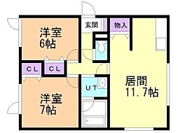 エスコート 2LDKの間取図画像